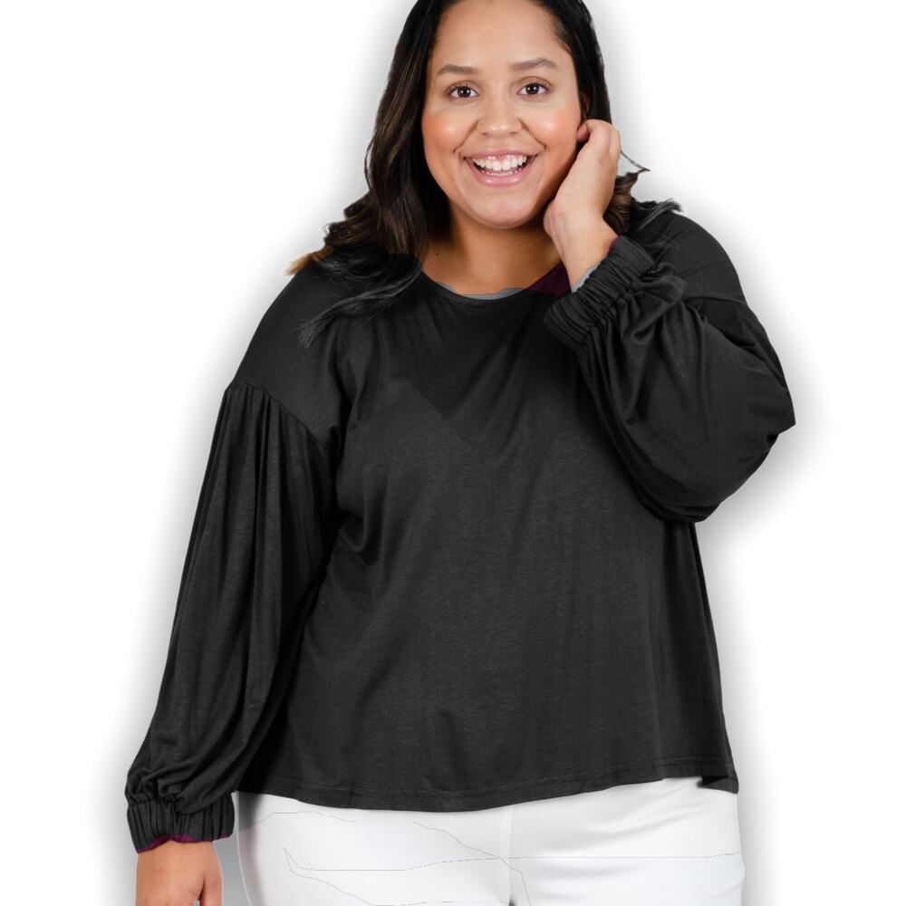 NWT Kaktus Plus Size Long sleeve Black Blouse Top Women's 3X